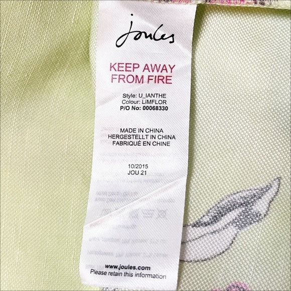 Joules Linen Blend Shift Dress 6 lime green pink floral short sleeves pockets - Picture 8 of 12
